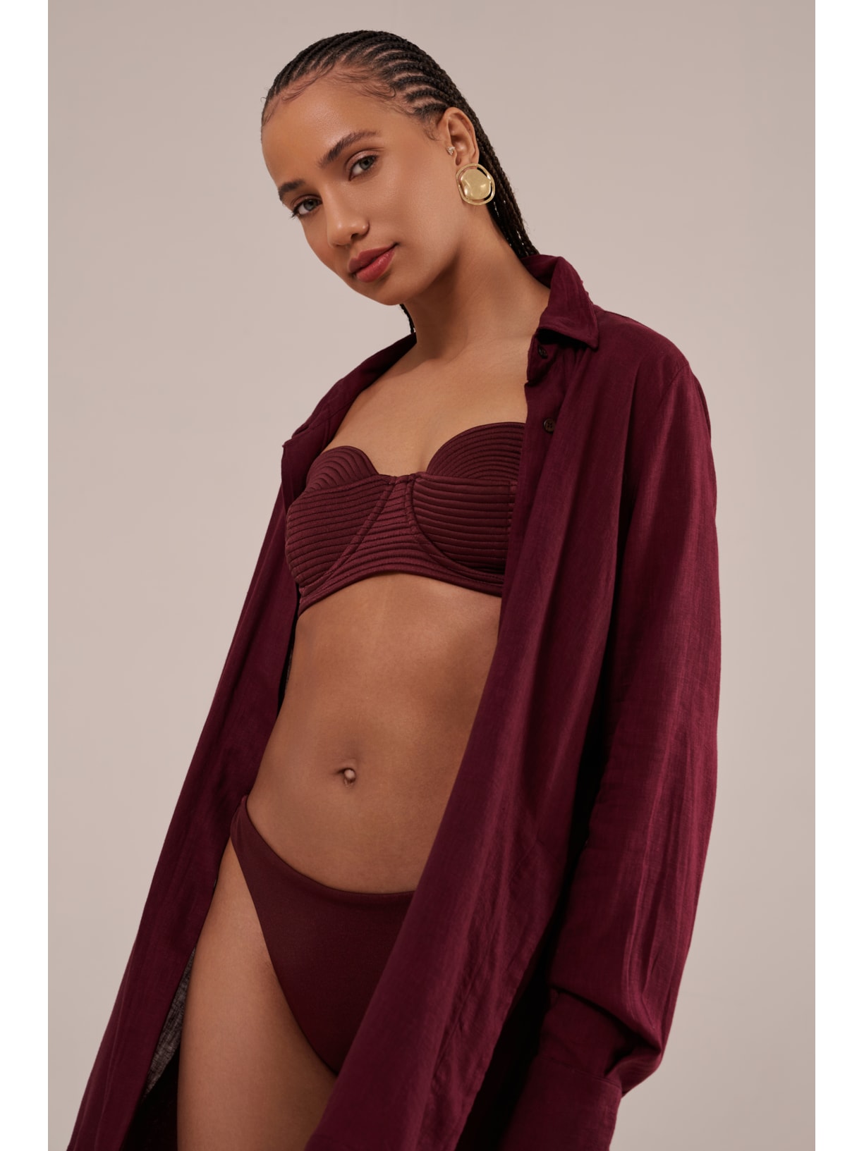 camisão em viscose com linho orla cabernet Suntime