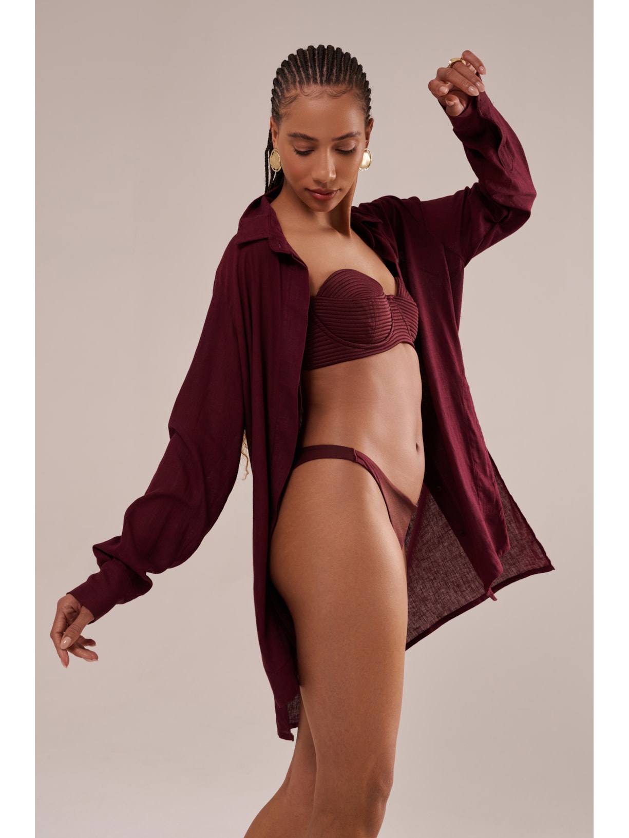 camisão em viscose com linho orla cabernet Suntime