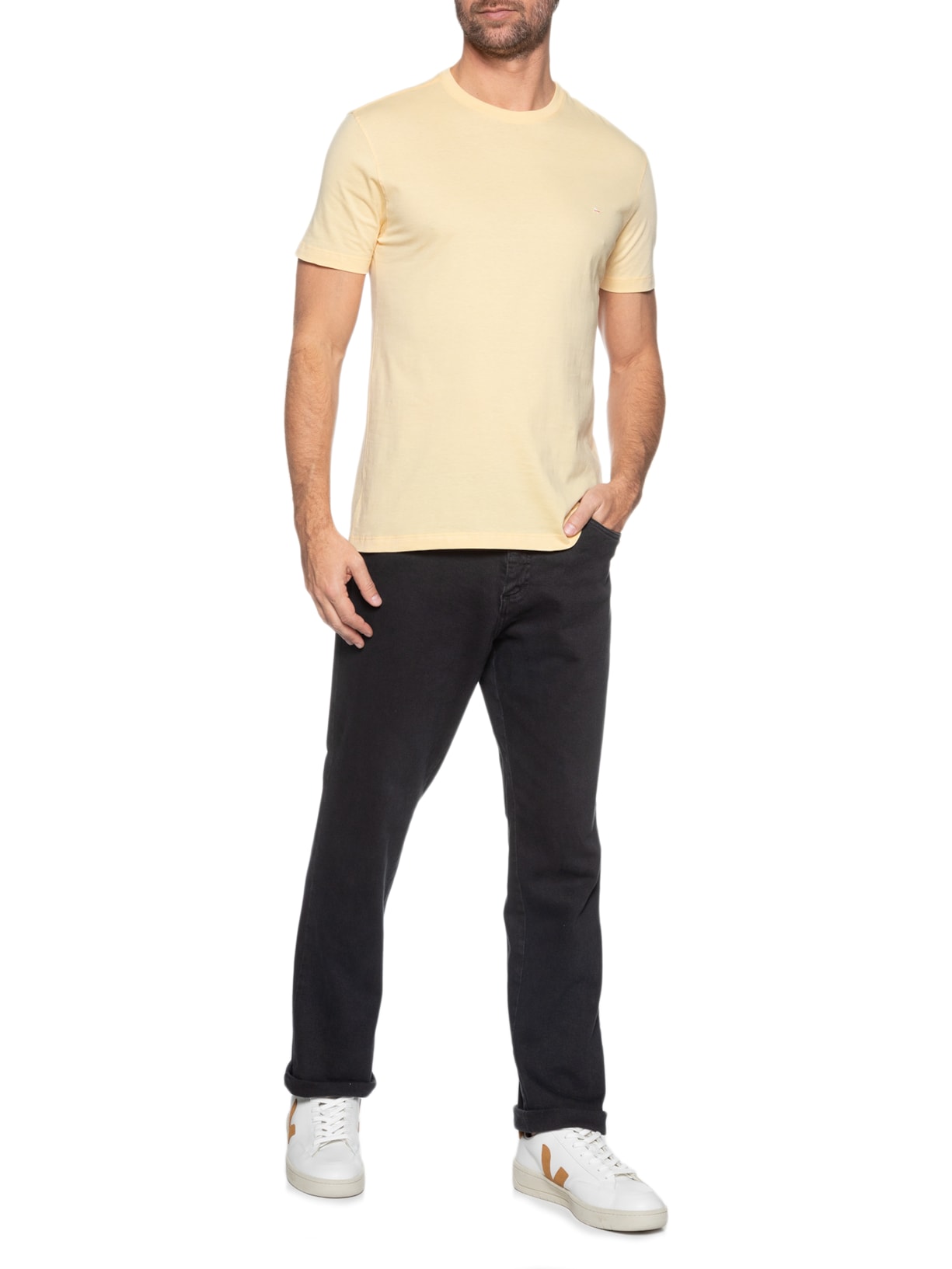 Camiseta Básica Masculina em Algodão – Amarelo Aramis