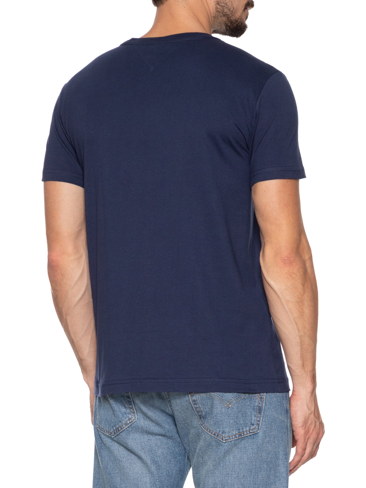 Camiseta Básica Masculina Regular Fit Flock Logo Em Algodão Azul Tommy Hilfiger
