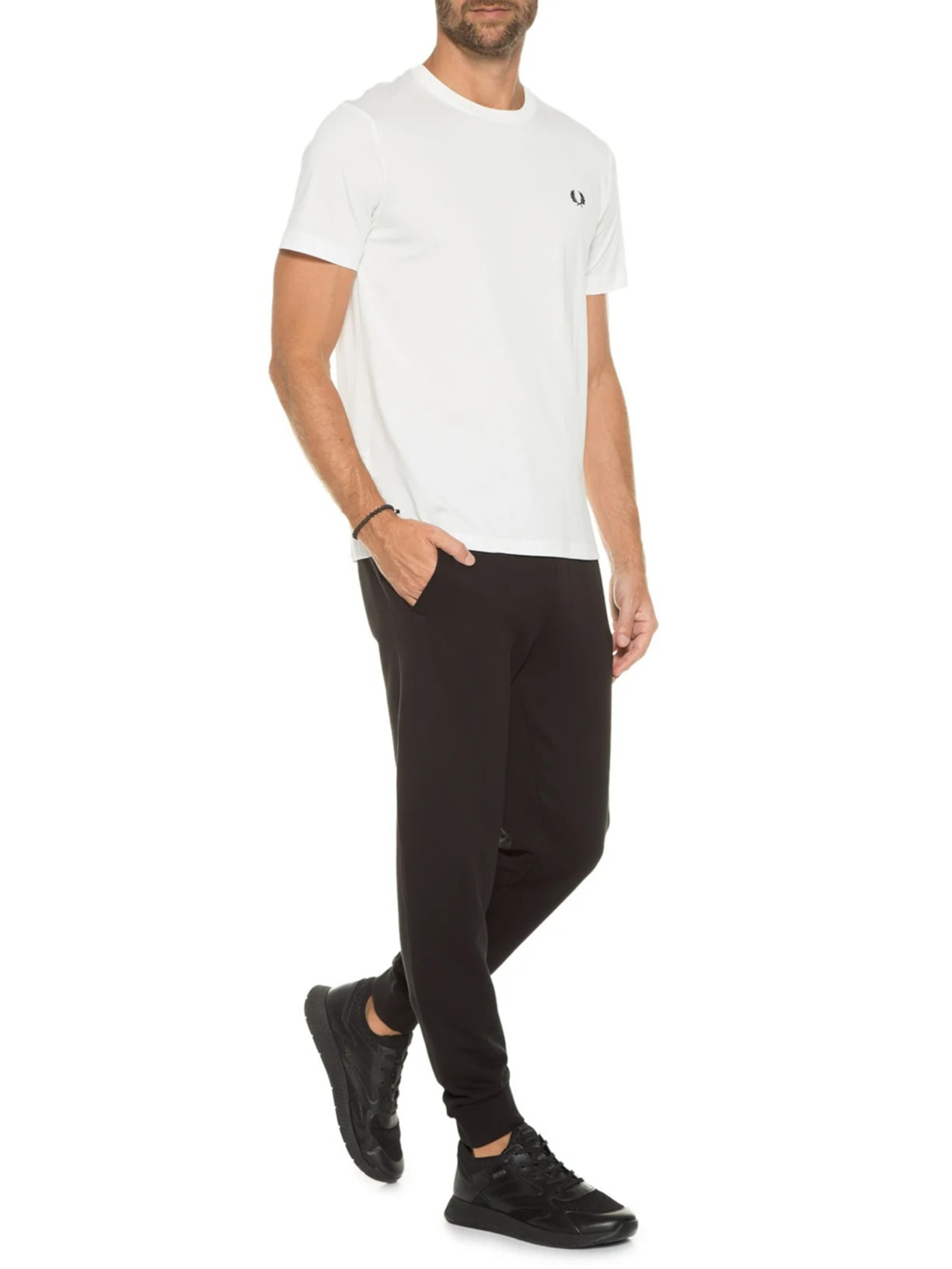 Camiseta Básica Masculina Regular Fit Gola Careca Em Algodão Branco Fred Perry