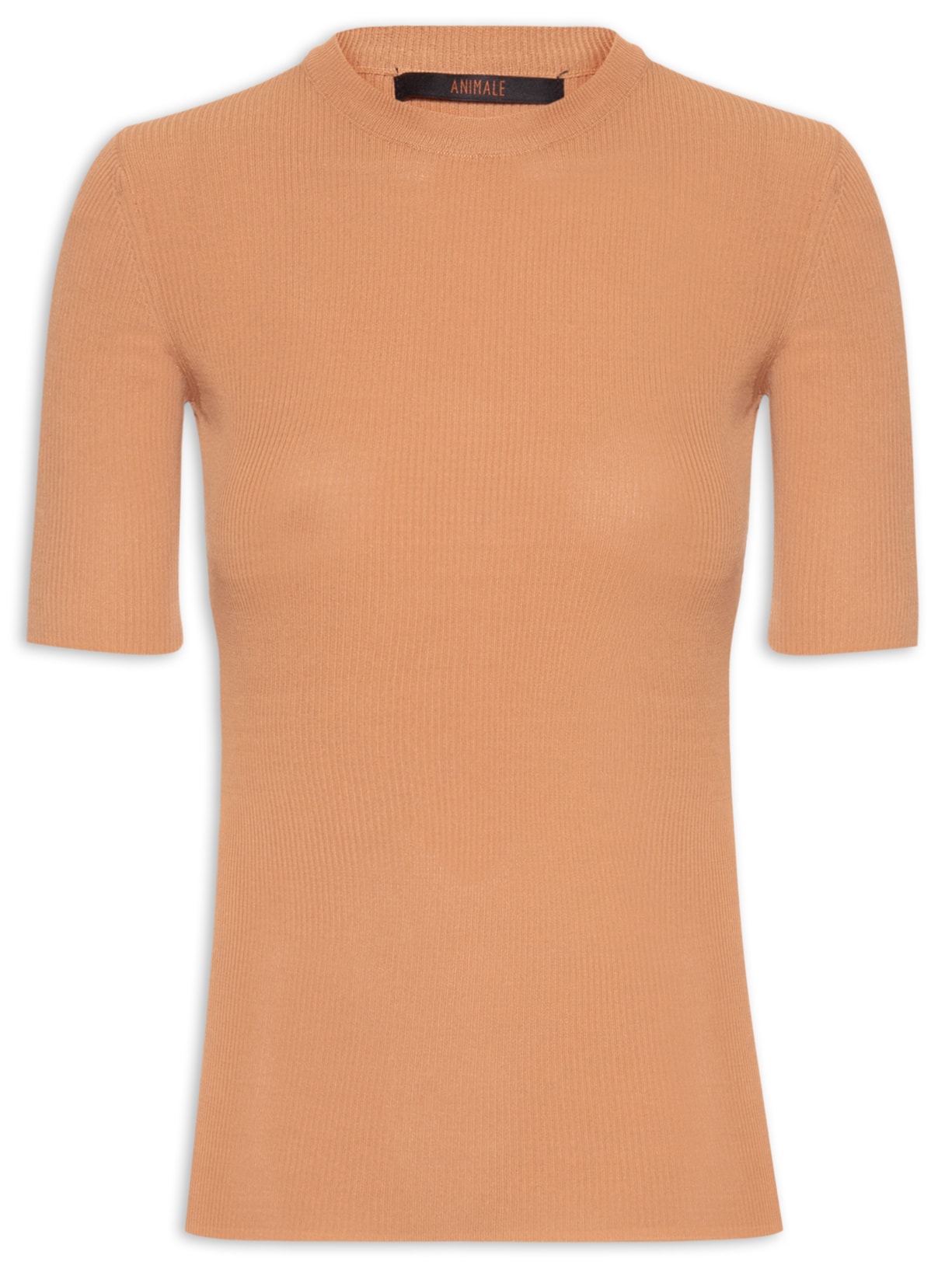 Camiseta Básica Tricot Canelado Color - Marrom