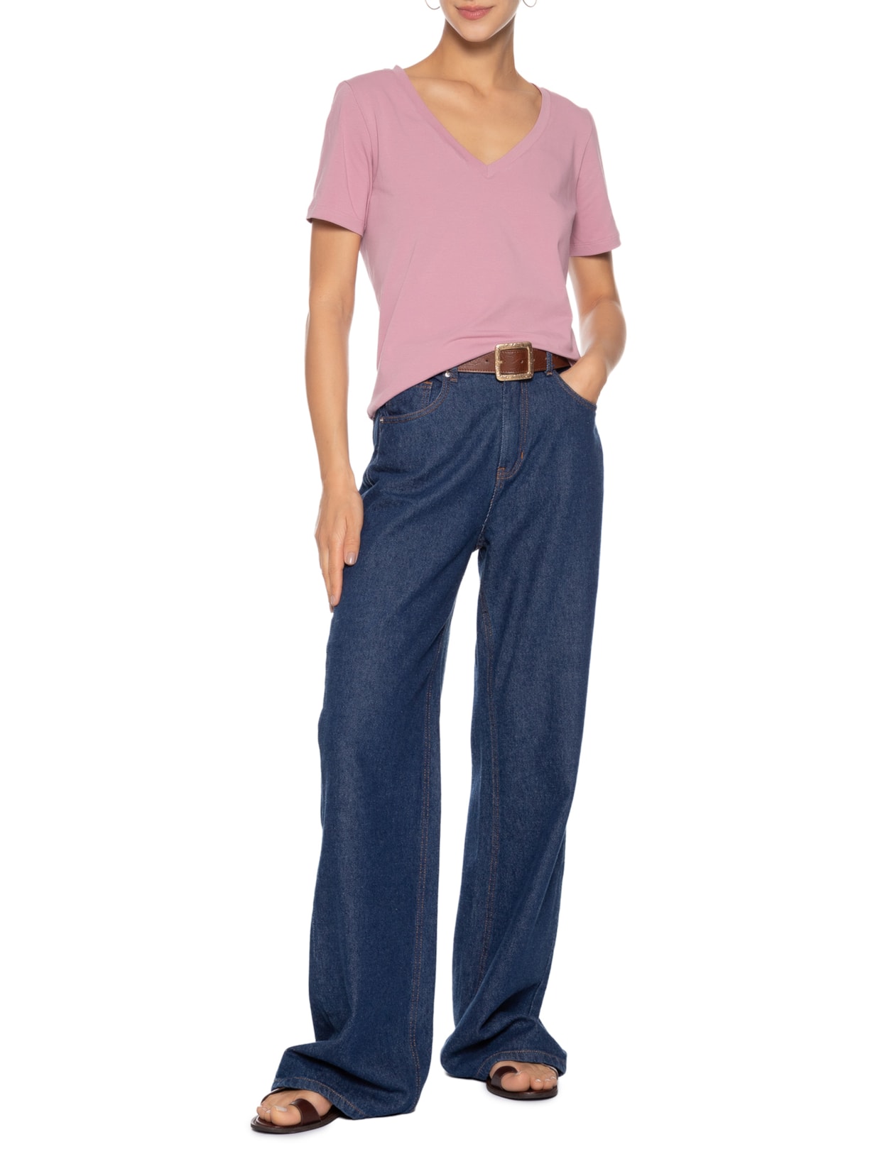 Camiseta Camys Gola V Rosa  Camys