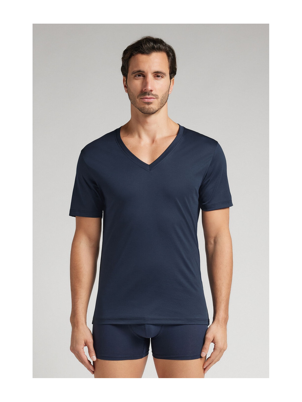 Camiseta Com Decote v Em Algodão Premium Azul Intimissimi