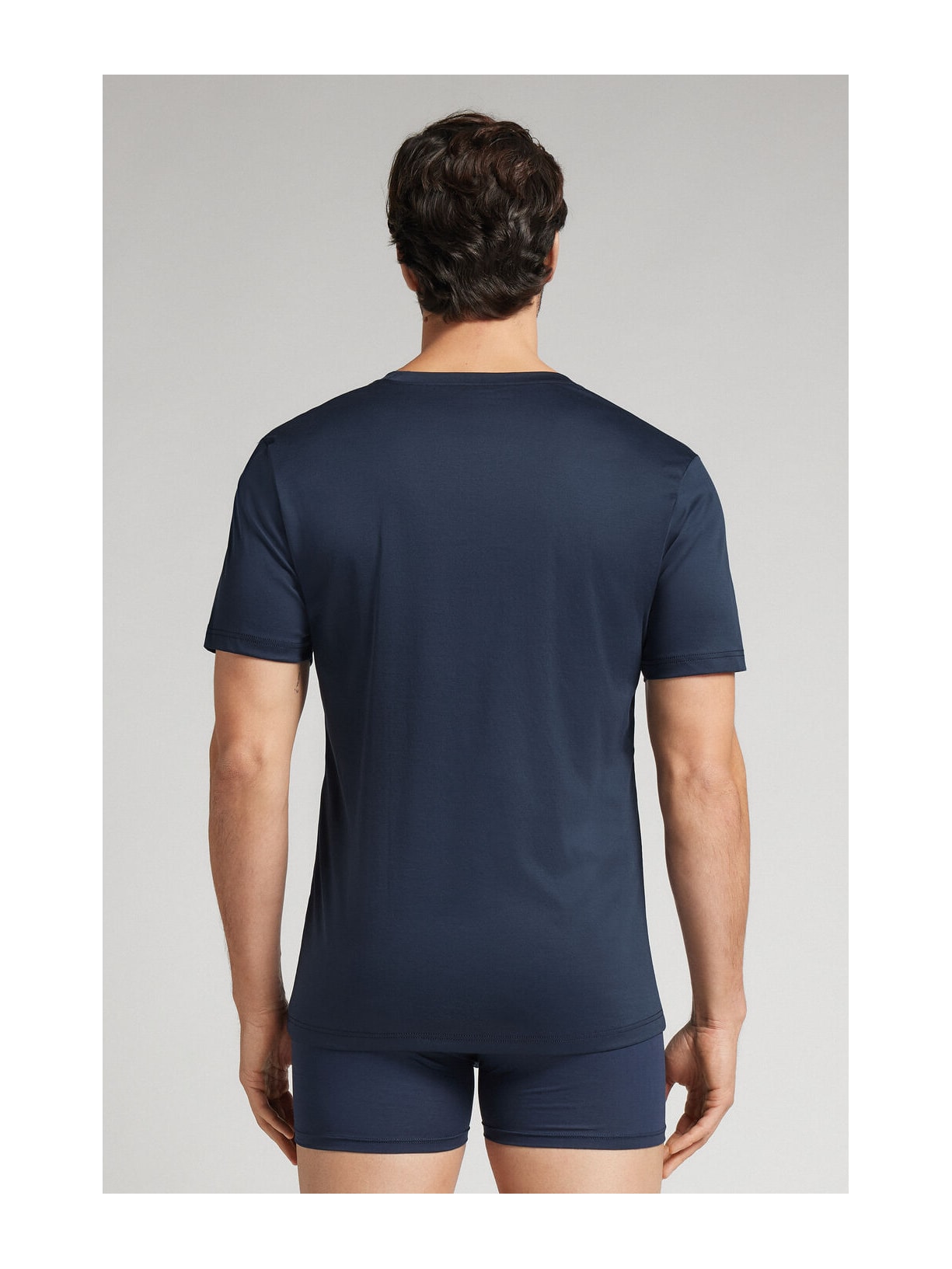 Camiseta Com Decote v Em Algodão Premium Azul Intimissimi