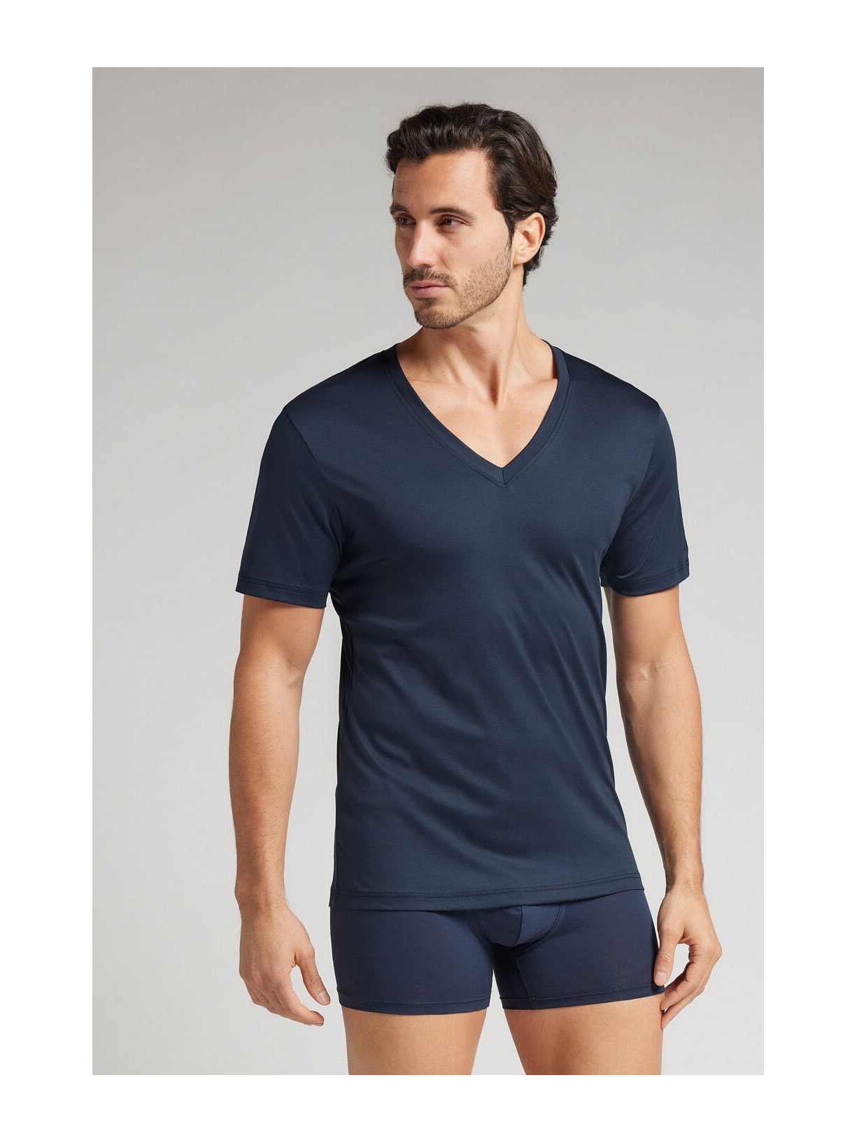 Camiseta Com Decote v Em Algodão Premium Azul Intimissimi