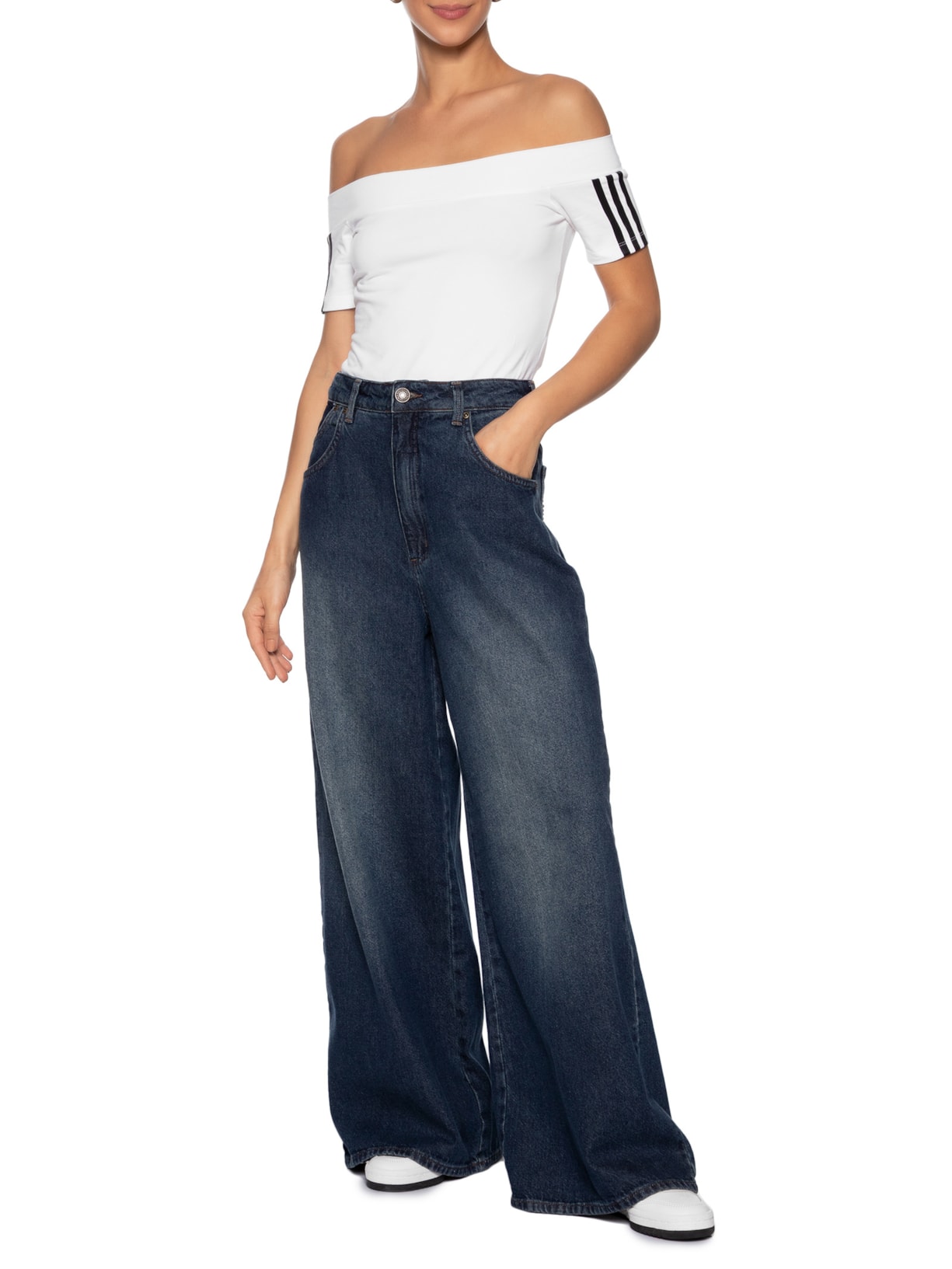 Camiseta Cropped Bandeau Branco Adidas Originals