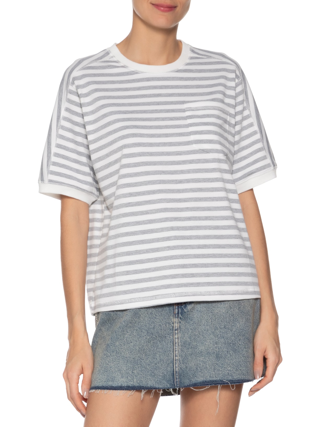 Camiseta De Malha Listrada Com Bolso Cinza Animale Jeans
