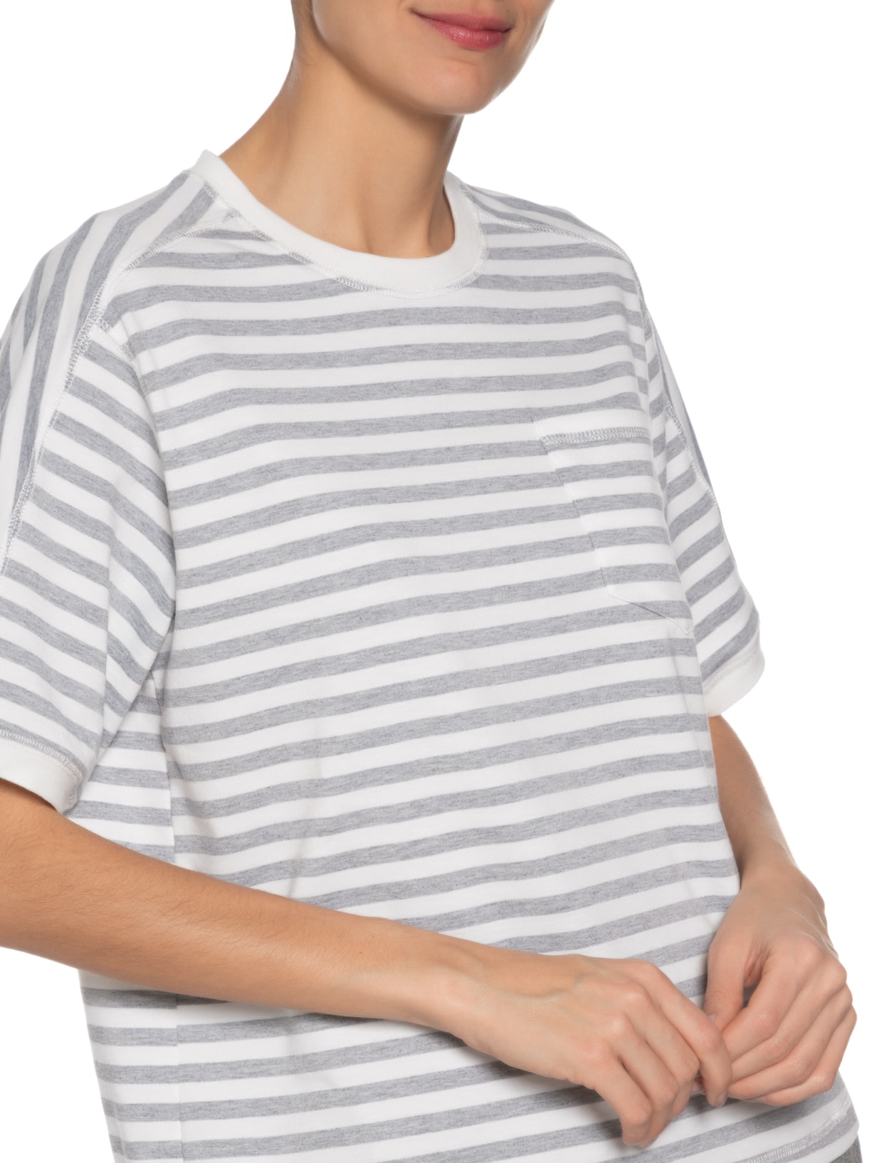 Camiseta De Malha Listrada Com Bolso Cinza Animale Jeans