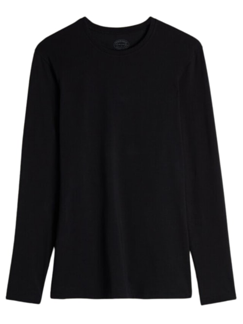 Camiseta De Manga Comprida De Algodão Supima Elástico - Preto