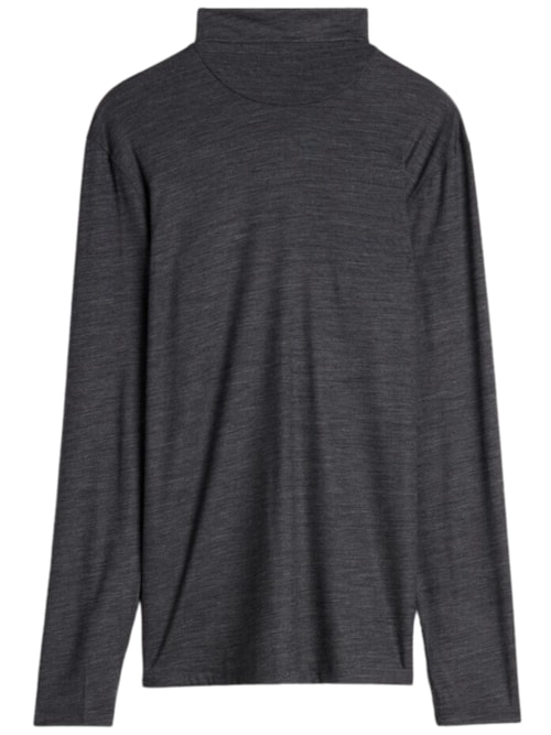 Camiseta De Manga Comprida Em Lã Merino Gola Alta - Cinza Escuro