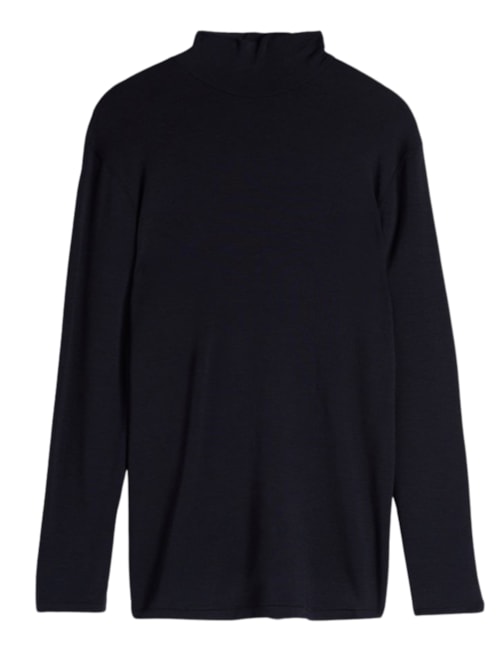 Camiseta De Manga Comprida Em Modal Cashmere Gola Alta - Azul