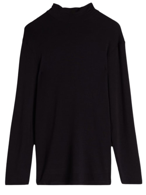 Camiseta De Manga Comprida Em Modal Cashmere Gola Alta - Preto