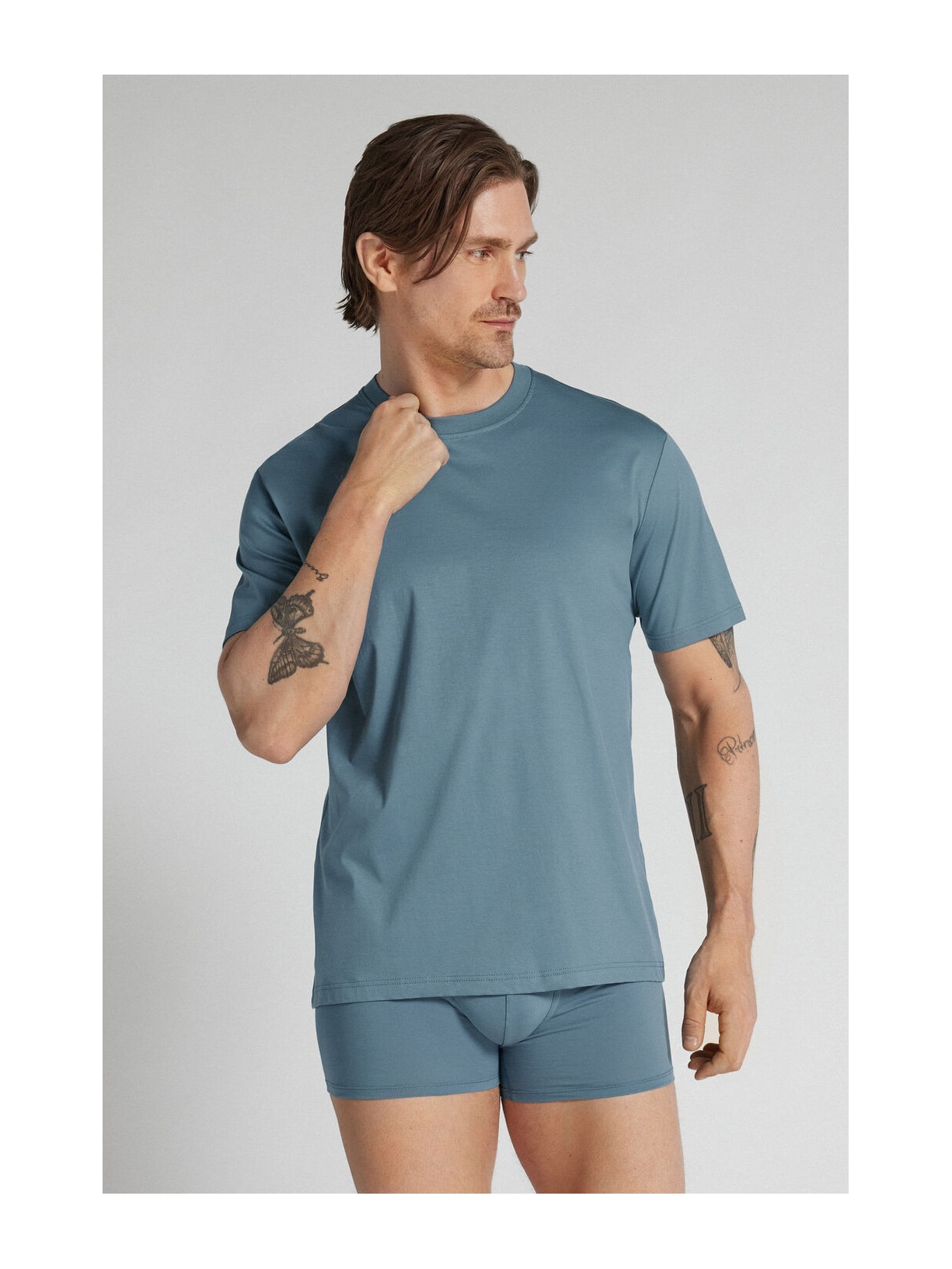 Camiseta De Manga Curta Em Algodão Premium Superlight Azul Intimissimi