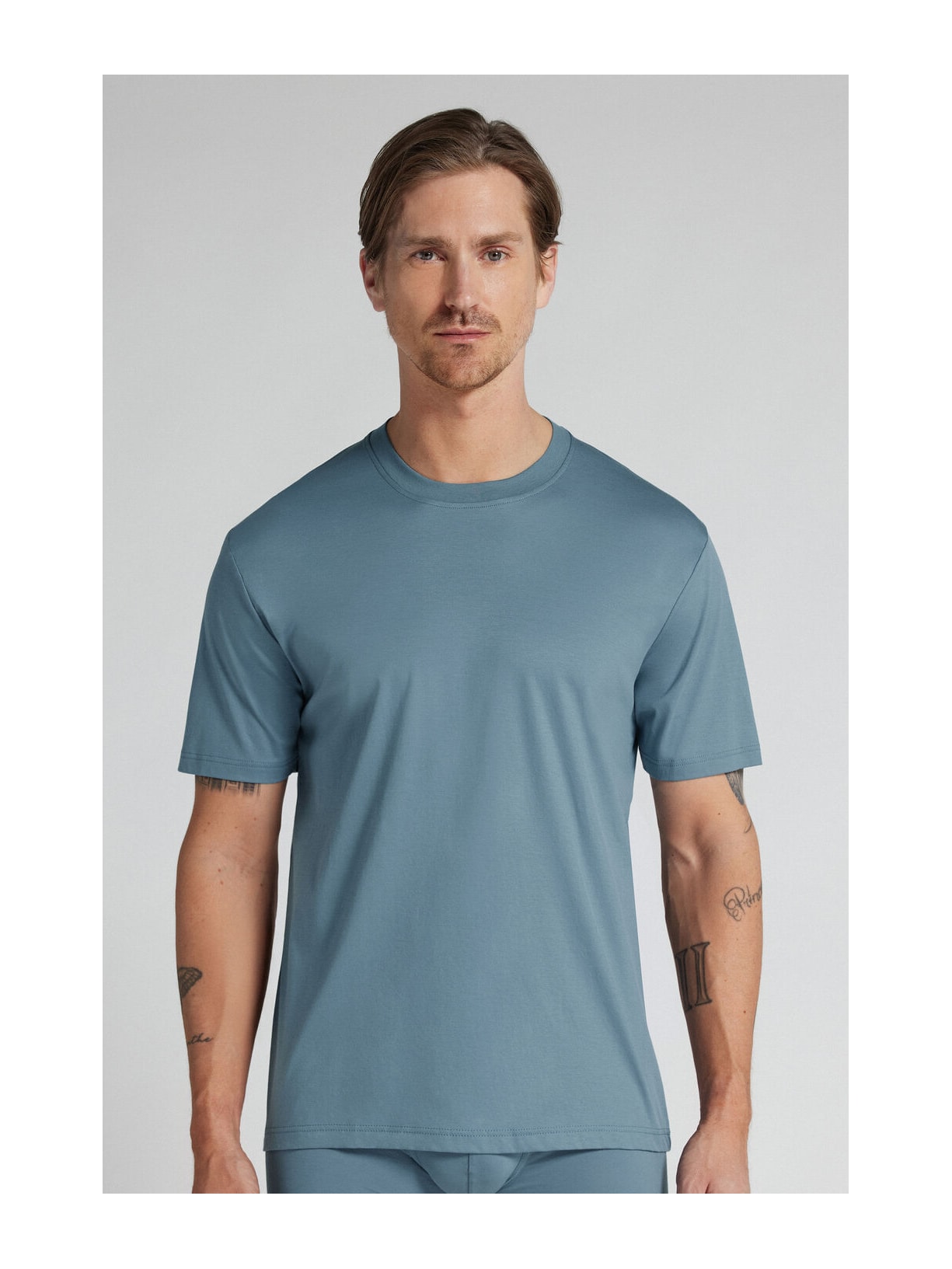 Camiseta De Manga Curta Em Algodão Premium Superlight Azul Intimissimi