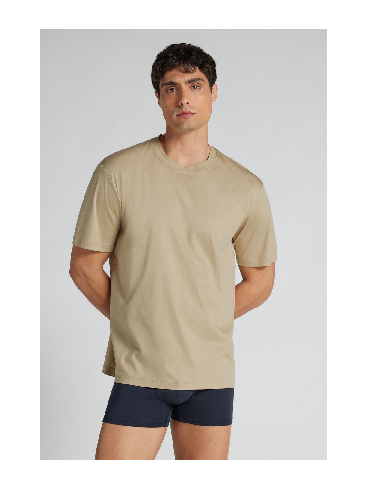 Camiseta De Manga Curta Em Algodão Premium Superlight Bege Intimissimi