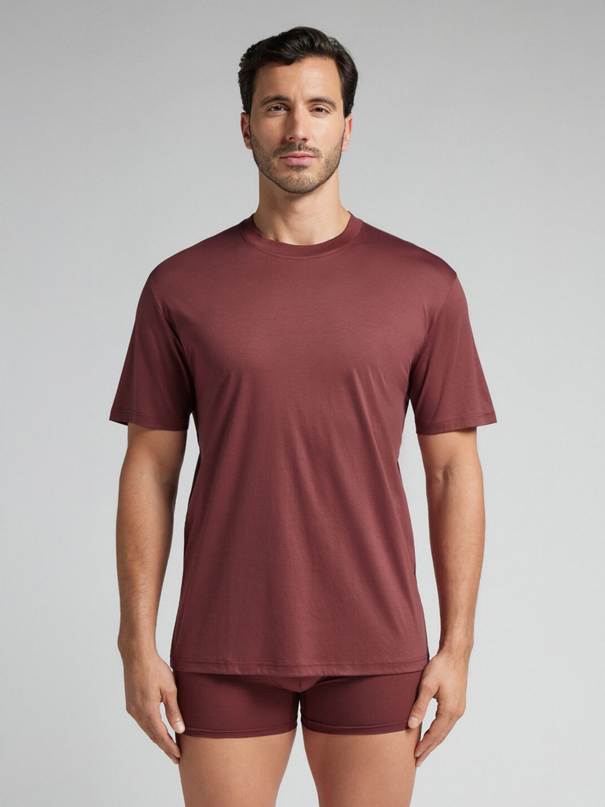 Camiseta De Manga Curta Em Algodão Premium Superlight Marrom Intimissimi