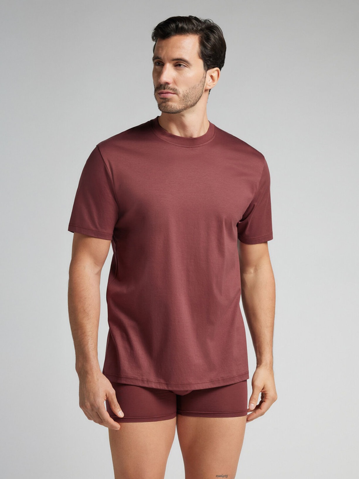 Camiseta De Manga Curta Em Algodão Premium Superlight Marrom Intimissimi