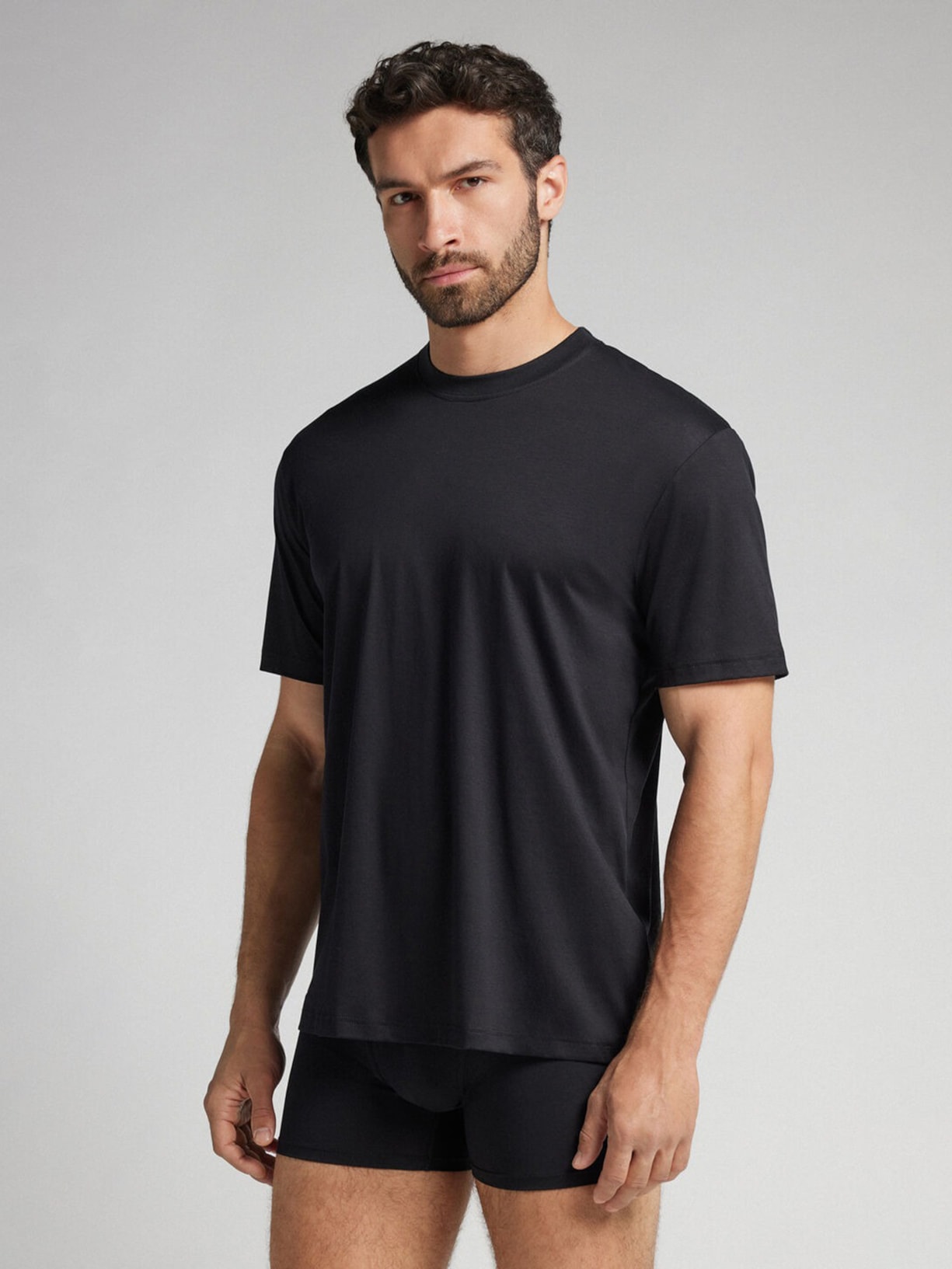 Camiseta De Manga Curta Em Algodão Premium Superlight Preto Intimissimi