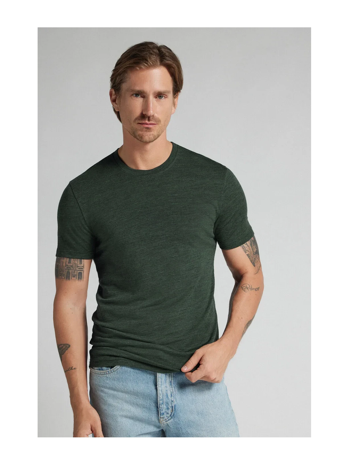 Camiseta De Manga Curta Em Lã Merino Elástica Verde Intimissimi