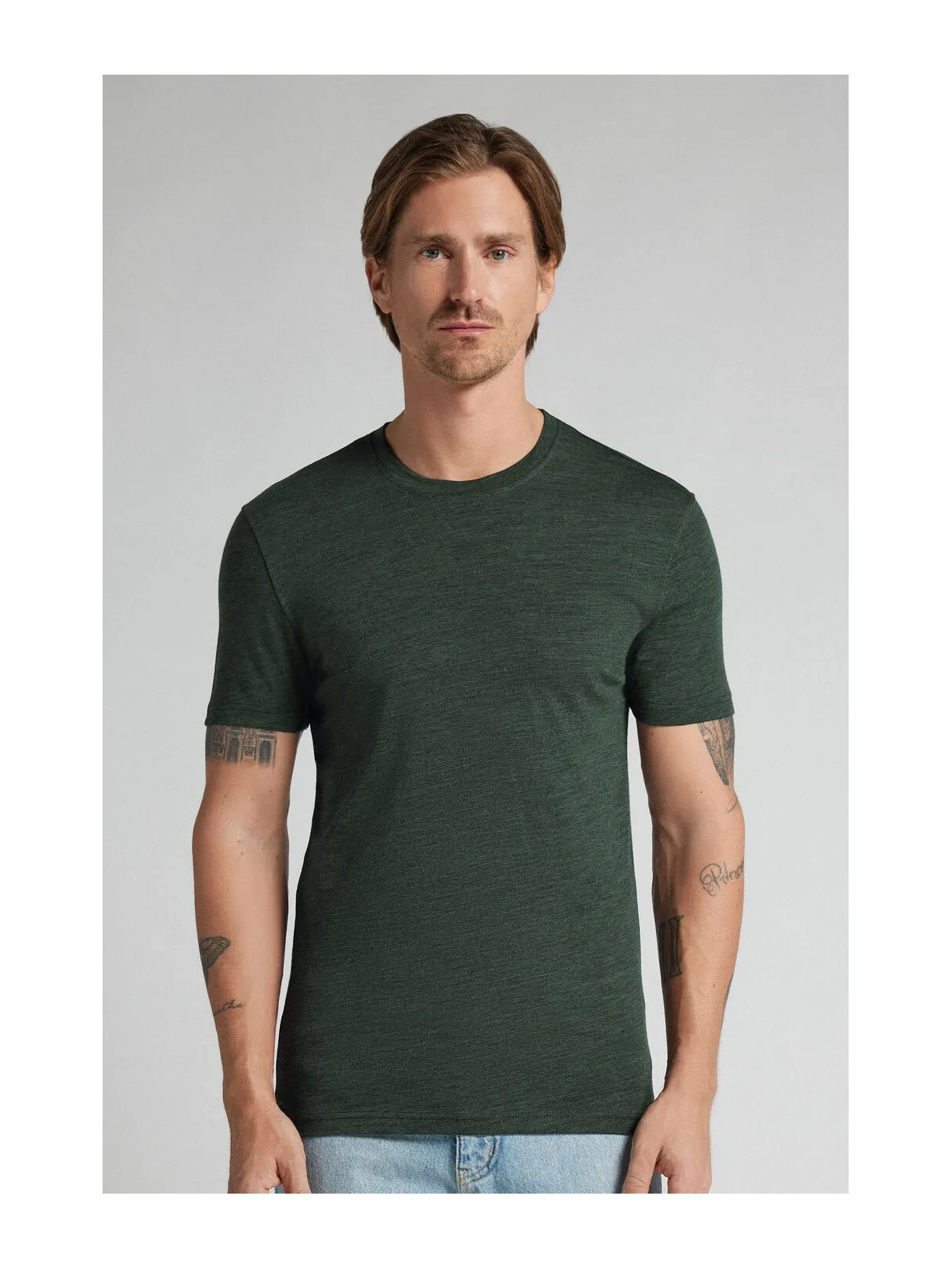 Camiseta De Manga Curta Em Lã Merino Elástica Verde Intimissimi