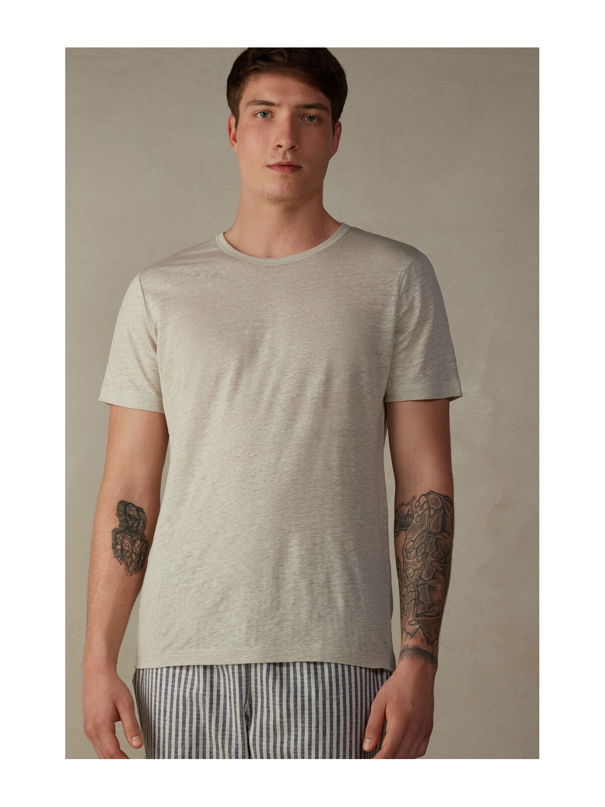 Camiseta De Manga Curta Em Linho Natural Intimissimi