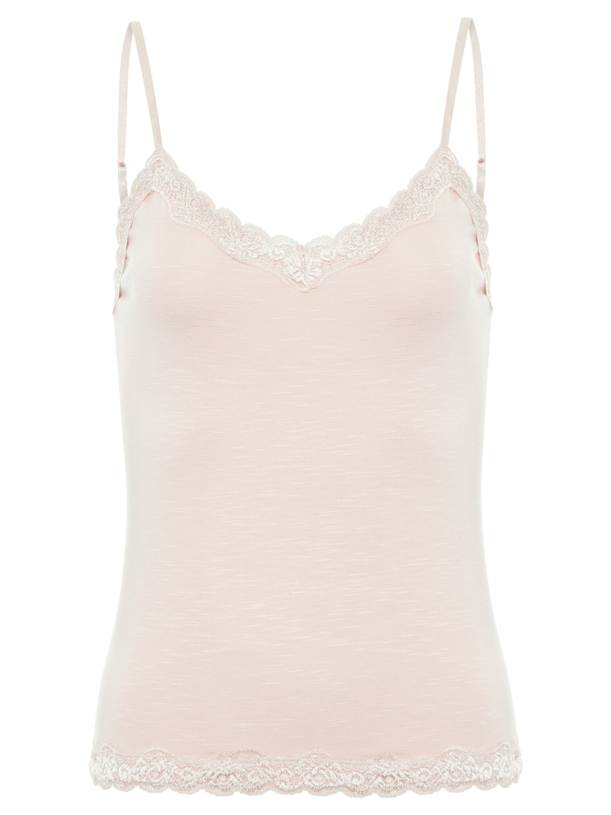 Camiseta Em Modal Alças Finas Com Detalhes De Renda Rosa Hope