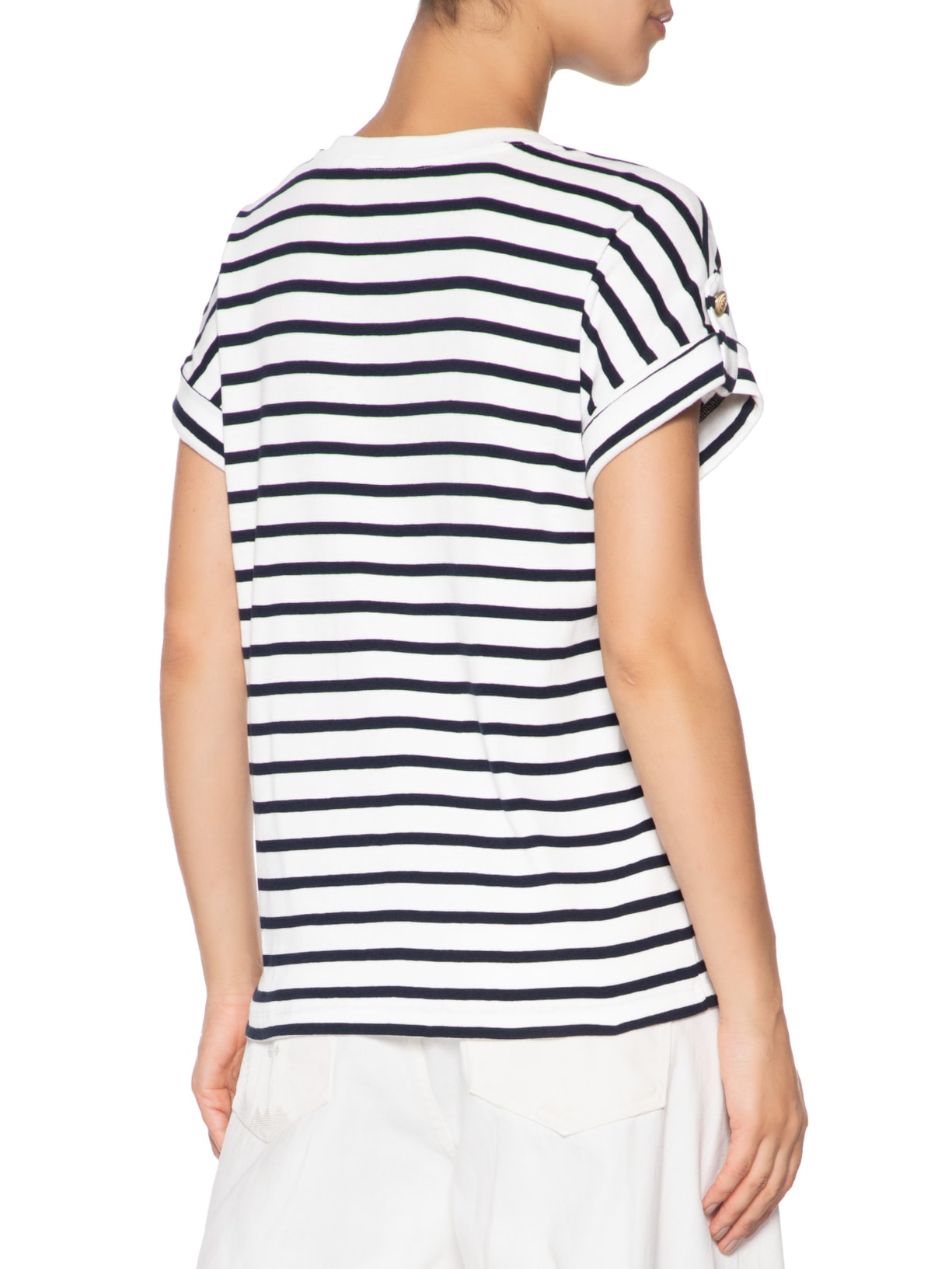 Camiseta Feminina 1x1 Rib S/S Roll Tab Azul Tommy Hilfiger
