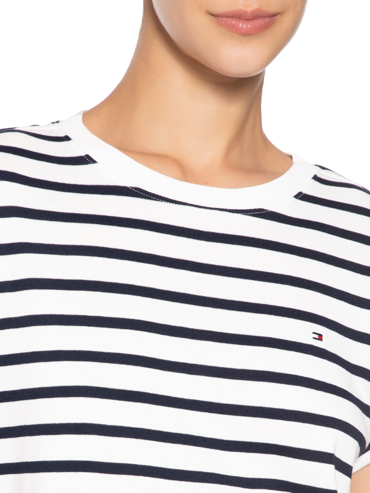 Camiseta Feminina 1x1 Rib S/S Roll Tab Azul Tommy Hilfiger