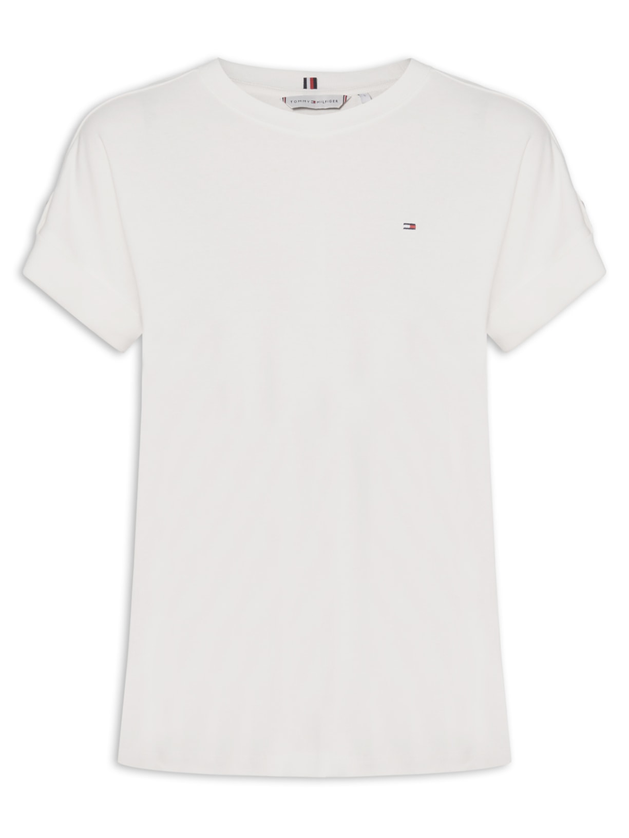 Camiseta Feminina 1x1 Roll Tag Branco Tommy Hilfiger