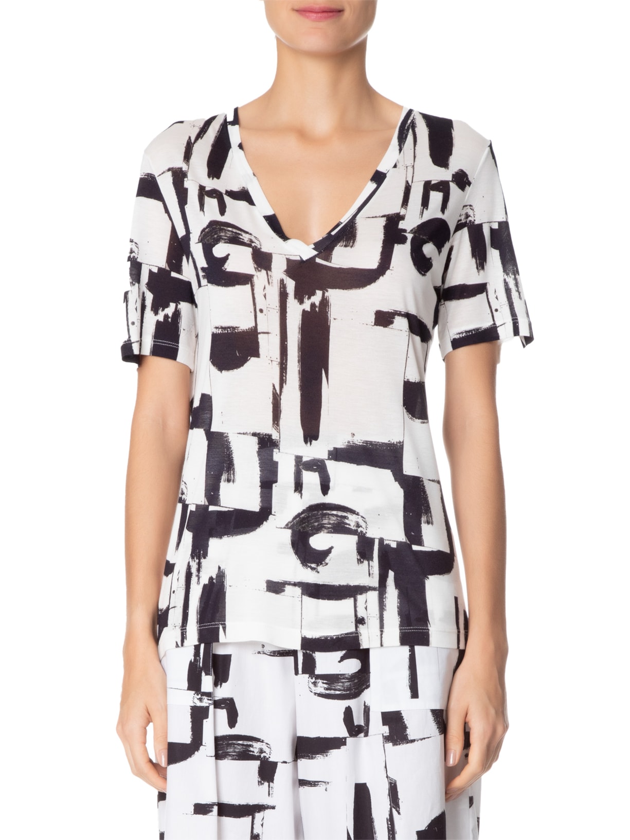 Camiseta Feminina Abstrato Expressão Preenchido Branco Animale