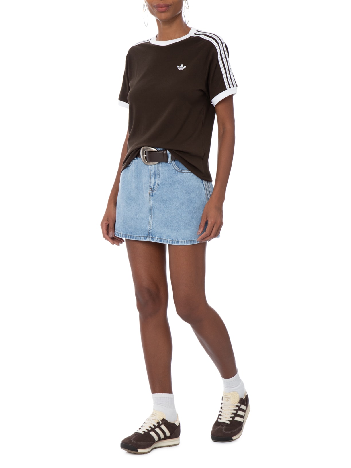 Camiseta Feminina Adicolor Crochê Marrom Adidas Originals