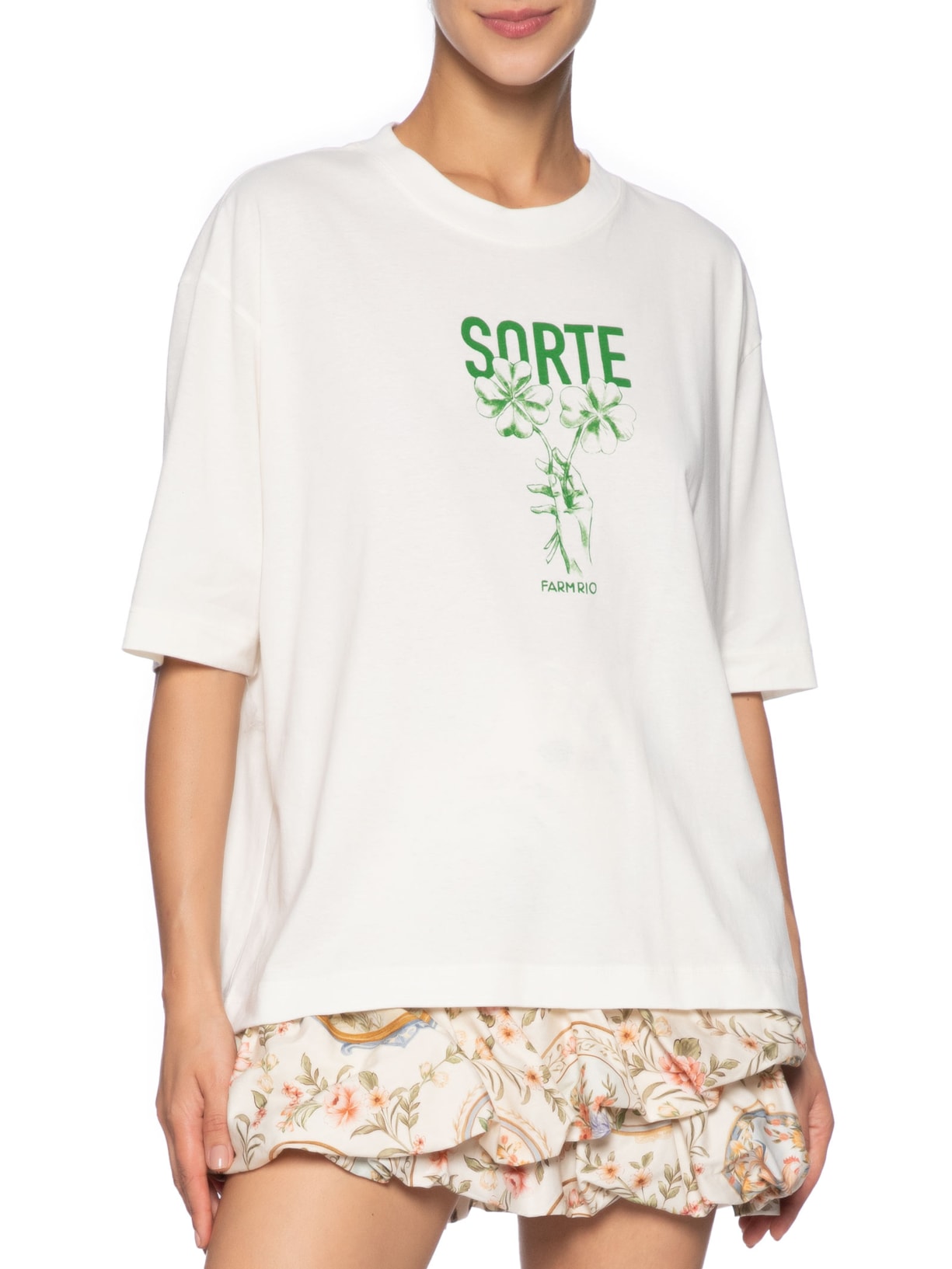 Camiseta Feminina Ampla Sorte Branco Farm