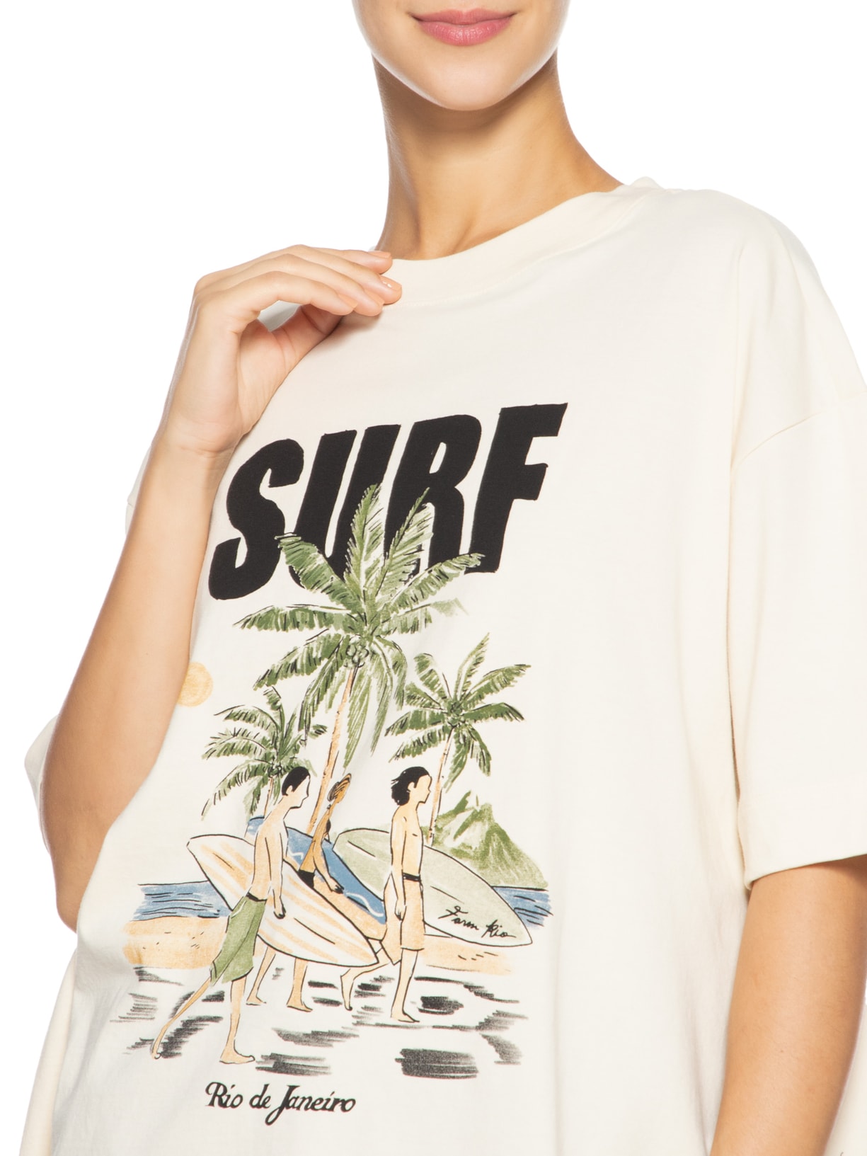 Camiseta Feminina Ampla Surf Rio Bege Farm