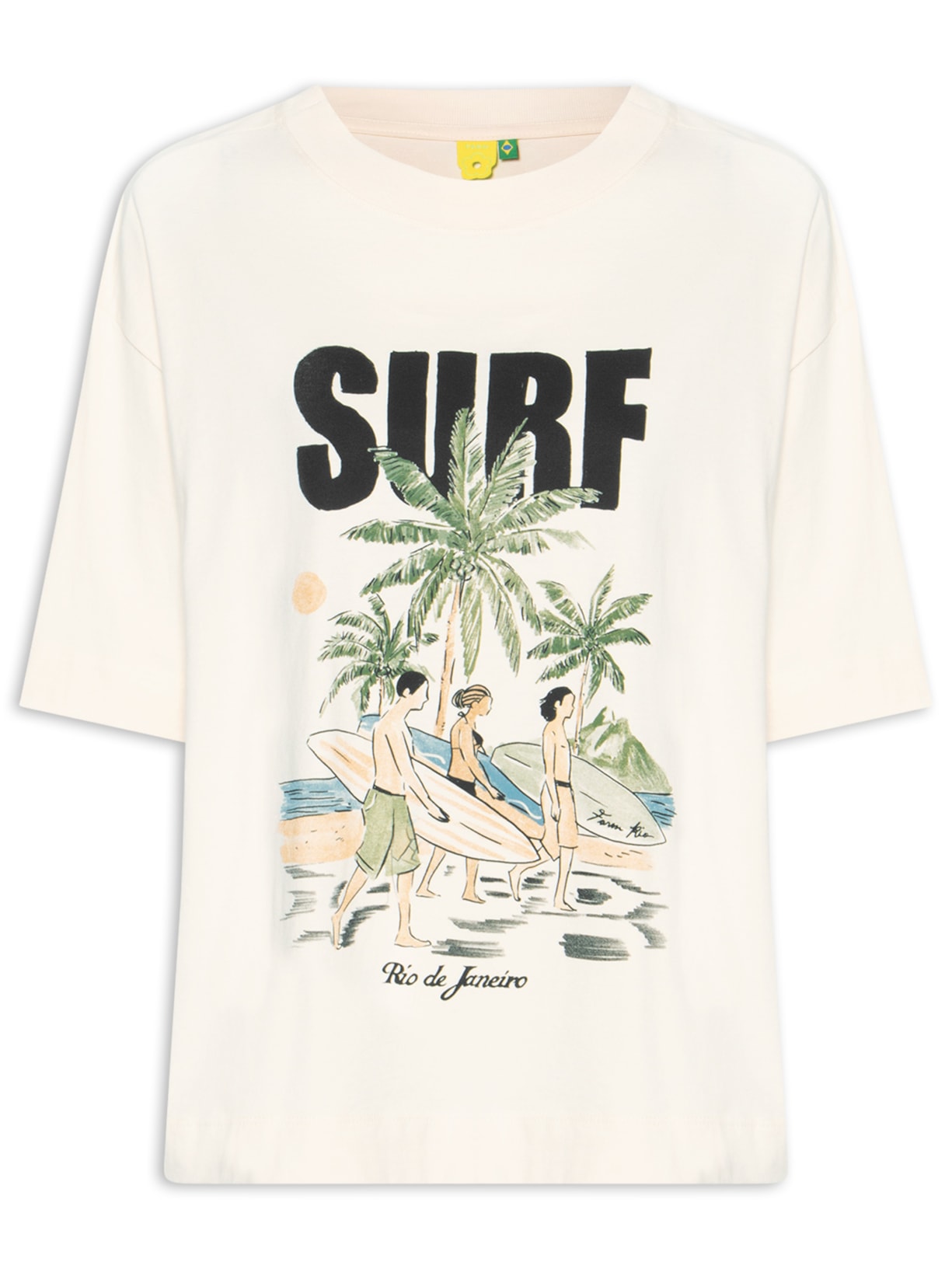 Camiseta Feminina Ampla Surf Rio Bege Farm