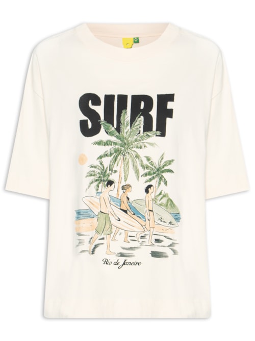 Camiseta Feminina Ampla Surf Rio - Bege