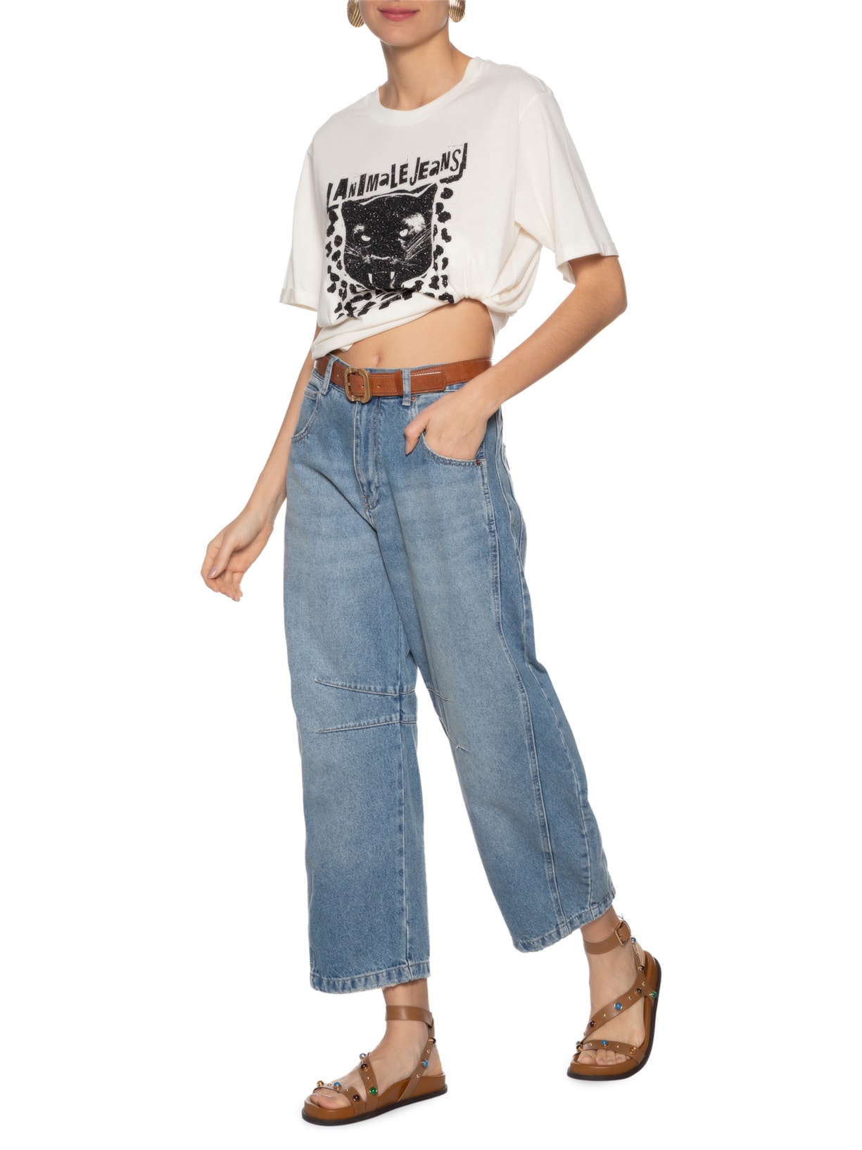 Camiseta Feminina Angry Panther Branco Animale Jeans