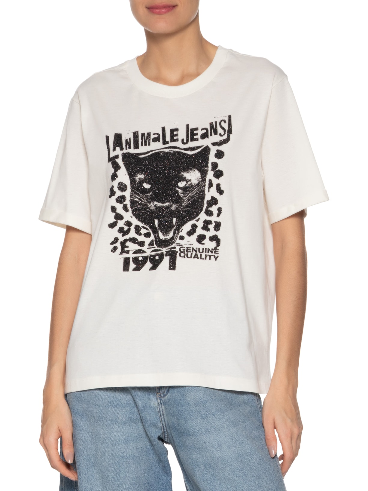 Camiseta Feminina Angry Panther Branco Animale Jeans