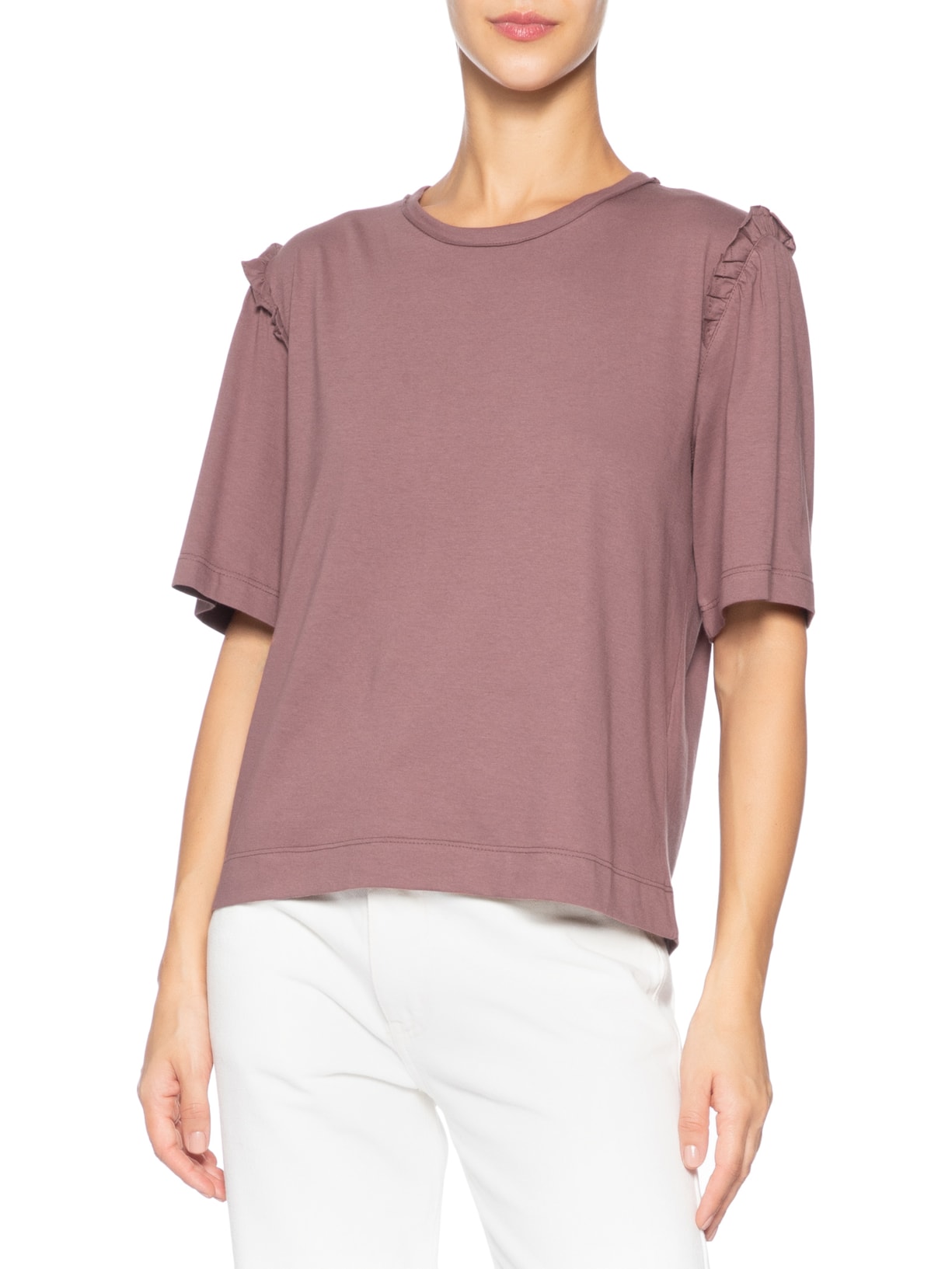 Camiseta Feminina Babado Manga Marrom Animale