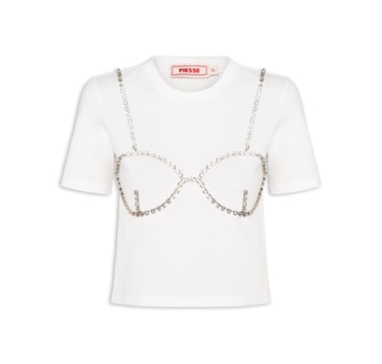 Camiseta Feminina Baby Tee Strass - Off White