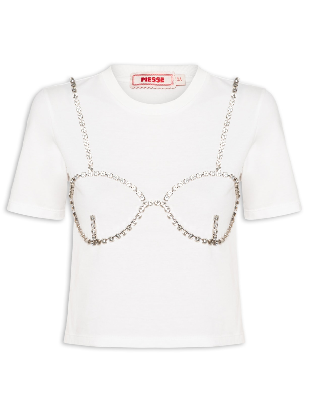 Camiseta Feminina Baby Tee Strass - Off White