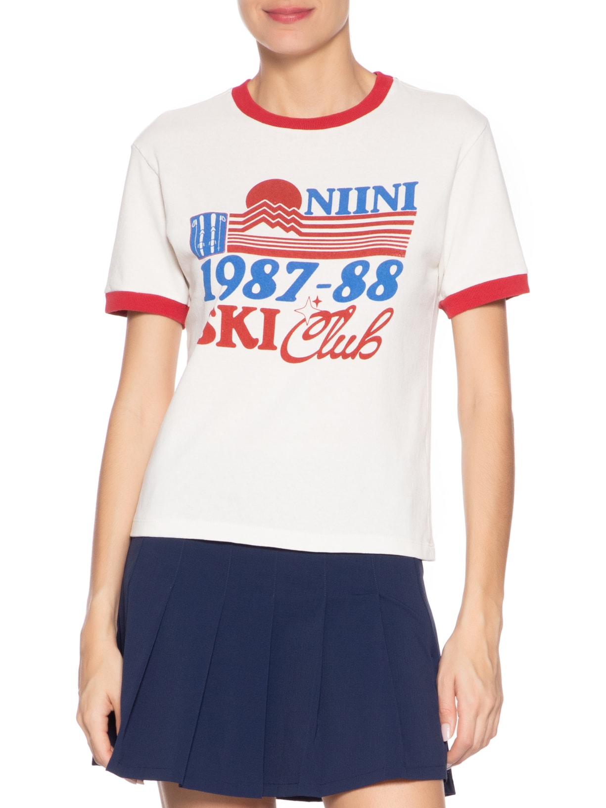 Camiseta Feminina Babylook Ski Club Off White Niini