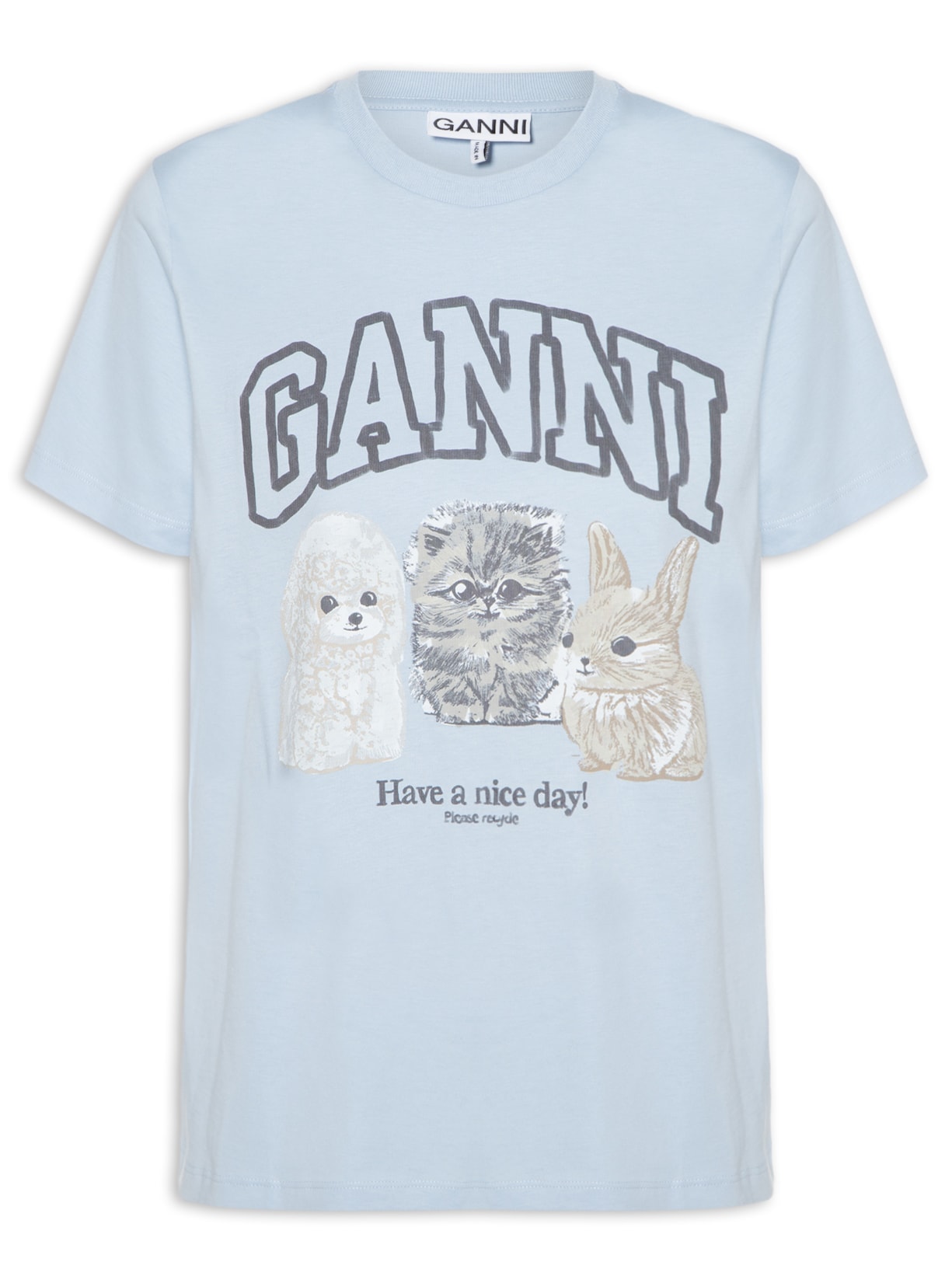Camiseta Feminina Basic Cotton Jersey Animals Relaxed Azul Ganni