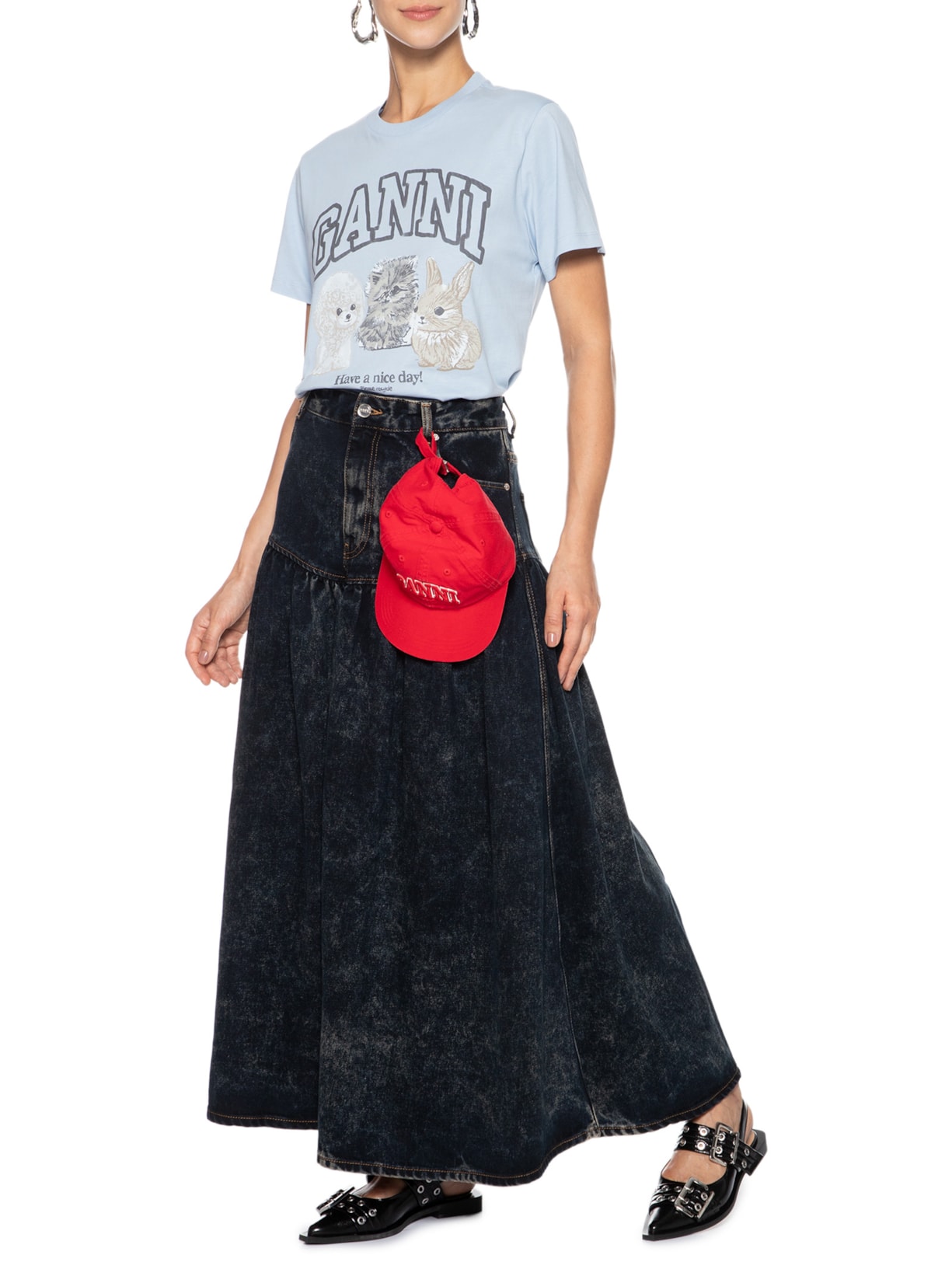 Camiseta Feminina Basic Cotton Jersey Animals Relaxed Azul Ganni