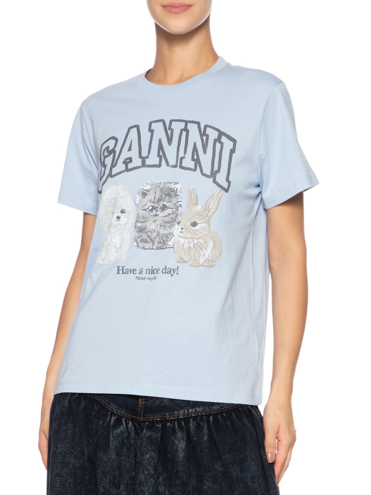 Camiseta Feminina Basic Cotton Jersey Animals Relaxed Azul Ganni