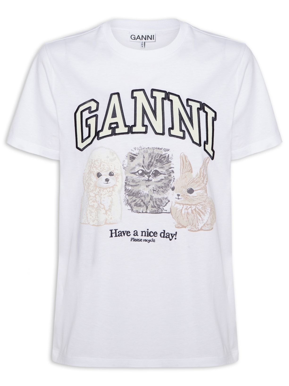 Camiseta Feminina Basic Cotton Jersey Animals Relaxed Branco Ganni