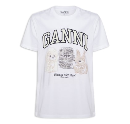 Camiseta Feminina Basic Cotton Jersey Animals Relaxed - Branco