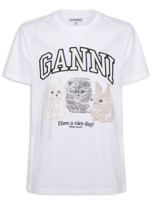 Camiseta Feminina Basic Cotton Jersey Animals Relaxed - Branco