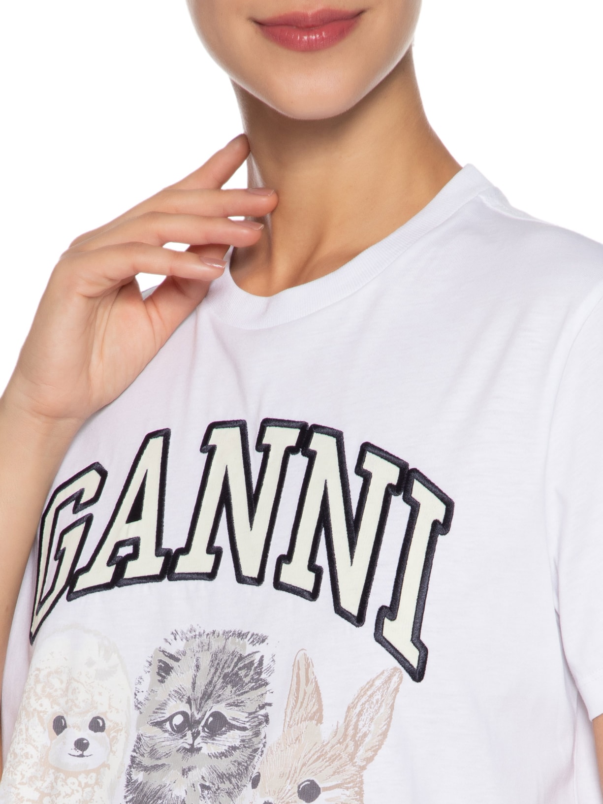 Camiseta Feminina Basic Cotton Jersey Animals Relaxed Branco Ganni
