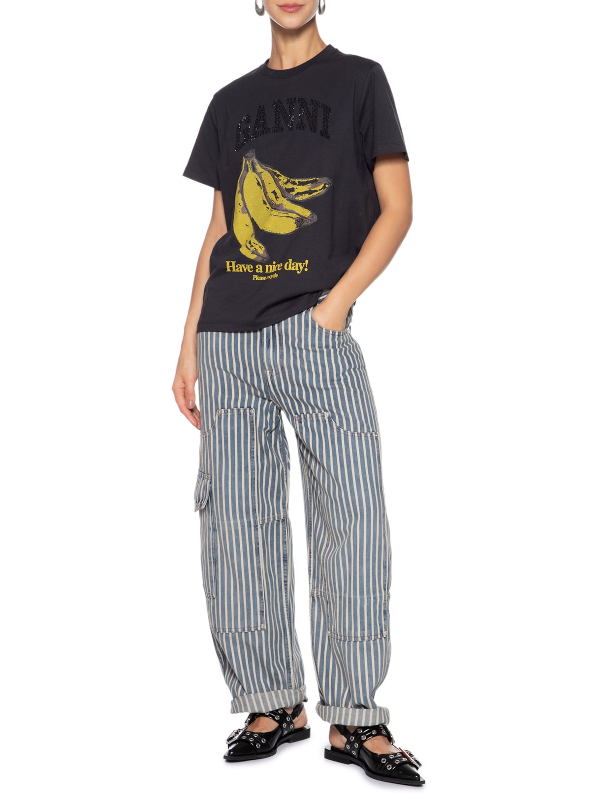 Camiseta Feminina Basic Cotton Jersey Banana Relaxed Cinza Ganni